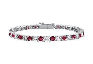 Finejewelryvault Ubbr18wrd131300dr-101 Ruby And Diamond Tennis Bracelet : 18k White Gold - 3.00 Ct Tgw