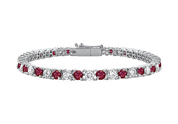 Finejewelryvault Ubbr18wrd131400dr-101 Ruby And Diamond Tennis Bracelet : 18k White Gold - 4.00 Ct Tgw