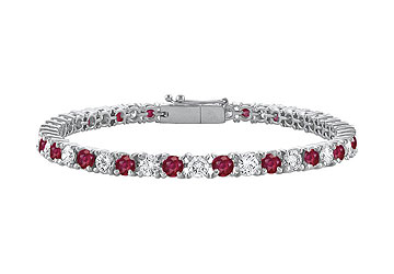 Finejewelryvault Ubbr18wrd131500dr-101 Ruby And Diamond Tennis Bracelet : 18k White Gold - 5.00 Ct Tgw