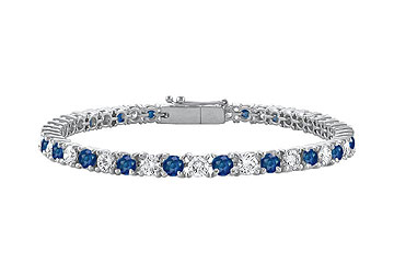 Finejewelryvault Ubbr18wrd131400ds-101 Sapphire And Diamond Tennis Bracelet : 18k White Gold - 4.00 Ct Tgw
