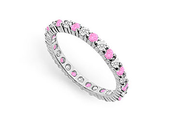 Finejewelryvault Ub14wr100dps2263-101 Pink Sapphire And Diamond Eternity Band : 14k White Gold - 1.00 Ct Tgw - Size: 7