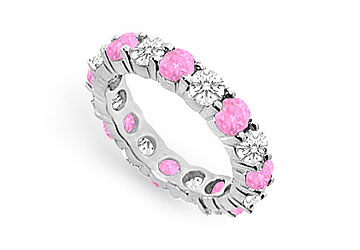 Finejewelryvault Ub14wr300dps22615-101 Pink Sapphire And Diamond Eternity Band : 14k White Gold - 3.00 Ct Tgw - Size: 7