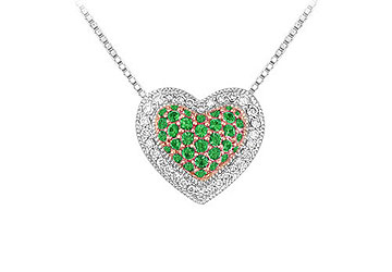 Emerald And Diamond Heart Pendant : 14k White Gold - 0.75 Ct Tgw