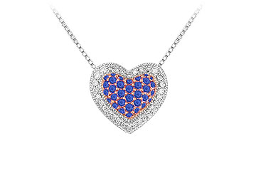 Finejewelryvault Ubmyp064ds-101 Blue Sapphire And Diamond Heart Pendant : 14k White Gold - 0.75 Ct Tgw