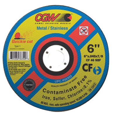 CGW Abrasives 421-36302 6X.045X7-8 T1 Wa36-T-Bfcf Quickie Cut CGW Abrasives 421-36302 6X.045X7-8 T1 Wa36-T-Bfcf Quickie Cut