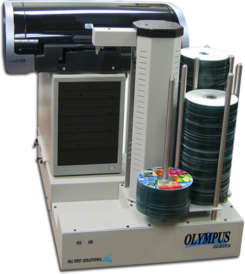 All Pro Solutions Olympus 4H Standalone Networked Automated CD-DVD Publisher - Built-In PC - 4 Drives - SpeedJet Inkjet Printer - 420 Capacity