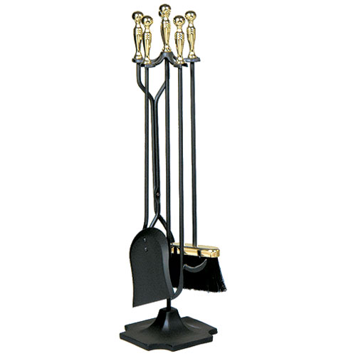 Woodeze 5UFT51030PK 5 Piece Black and Brass Fireplace Tool S