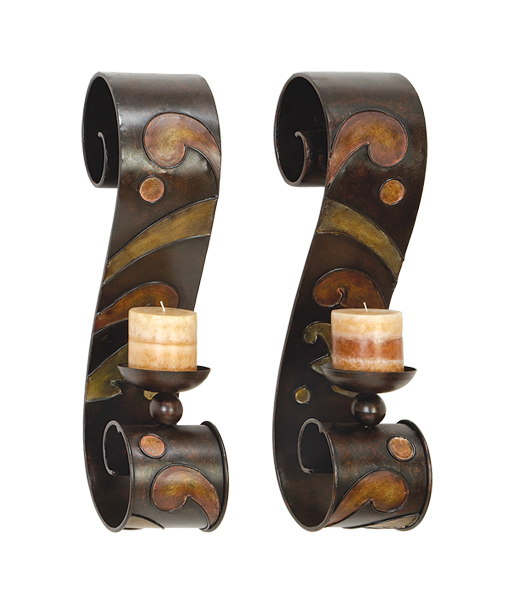 Benzara 13270 Set Of 2 Candle Holder Metal Wall Decor Sculpture
