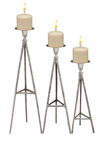 Benzara 30695 Set Of 3 Designer Alum Pillar Candle Holders 27 In. To 19 In. Ht