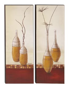 Benzara 39822 Set Of 2 Vases Contempo Wood Box Wall Art Decor Sculpture