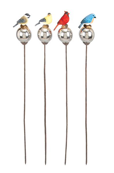 Benzara 43131 Set Of 4 Paradise Birds Dazzling Gazing Balls With Stake