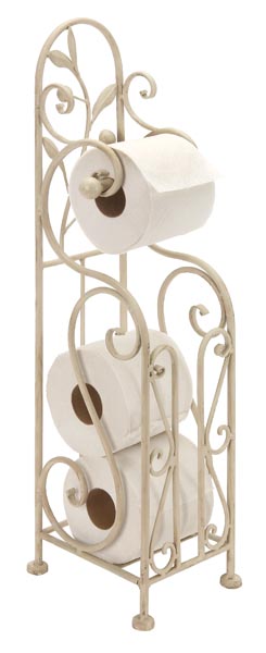 Benzara 63148 Shabby White Metal Toilet Paper Holder W Magazine Rack