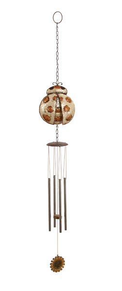 Benzara 63832 Metal Ladybug With Metal Wind Chimes 37 In. Long