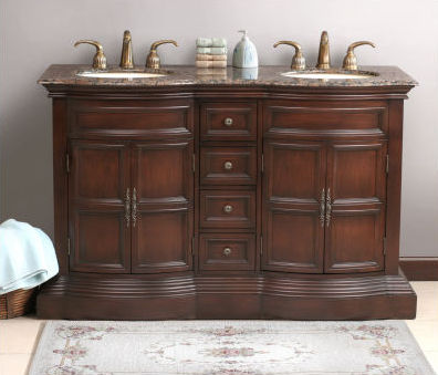 VIRTU USA LD1050BG 55 in. Rothenburg Bath Vanity in Antique Cherry with Black Galaxy Counter Top