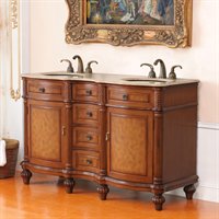 VIRTU USA LD1055T 58 in. Toledo Bath Vanity in Antique Cherry with Travertine Counter Top