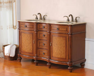 VIRTU USA LD1055BB 58 in. Toledo Bath Vanity in Antique Cherry with Baltic Brown Counter Top