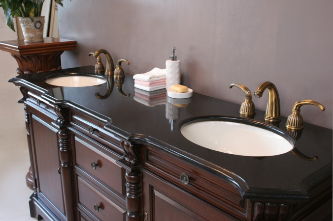 VIRTU USA LD1065BG 72 in. Cambridge Bath Vanity in Antique Cherry with Black Galaxy Counter Top