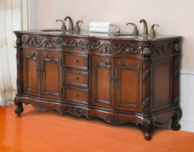 VIRTU USA LD1080BG 72 in. Trentino Bath Vanity in Antique Cherry Counter Top Black Galaxy Counter Top