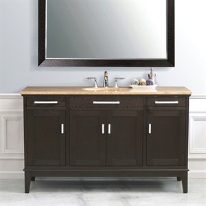 VIRTU USA LS2129T 60 in. Marcellino Bath Vanity in Dark Espresso with Travertine Counter Top