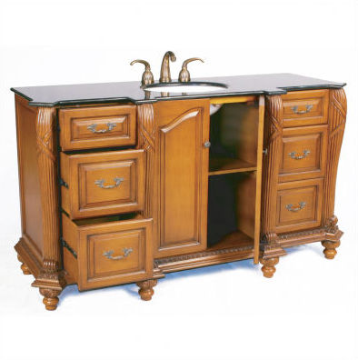 VIRTU USA LS1007T 61 in. Geneva Bath Vanity in Antique Oak with Travertine Counter Top