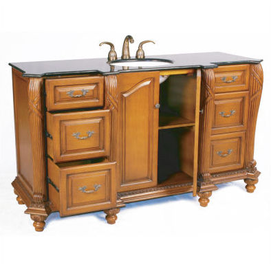 VIRTU USA LS1007BB 61 in. Geneva Bath Vanity in Antique Oak with Baltic Brown Counter Top