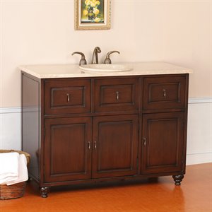 VIRTU USA LS1009T 48 in. Limburge Bath Vanity in Antique Cherry with Travertine Counter Top