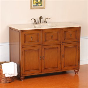 VIRTU USA LS1025T 48 in. Limburg Bath Vanity in Antique Oak with Travertine Counter Top