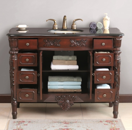 VIRTU USA LS1027BG 48 in. Socotra Bath Vanity in Antique Cherry with Black Galaxy Counter Top