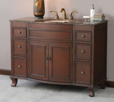 VIRTU USA LS1029BG 48 in. Natalia Bath Vanity in Antique Cherry with Black Galaxy Counter Top