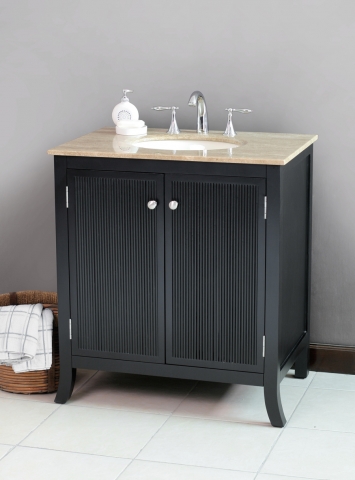 VIRTU USA LS1031T 34 in. Strasbourg Bath Vanity in Black with Travertine Counter Top