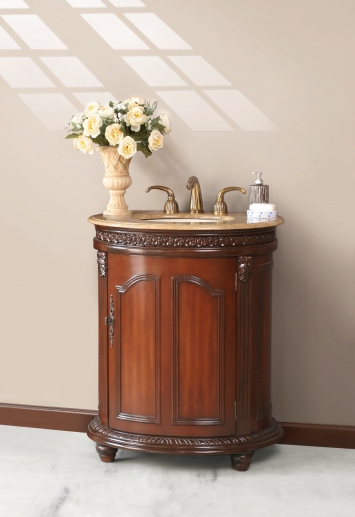 VIRTU USA LS1033T 30 in. Compania Bath Vanity in Antique Cherry with Travertine Counter Top