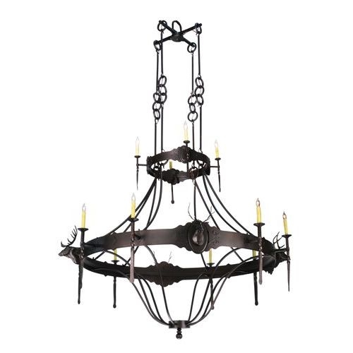 112053 60 In. W Stag 12-light Two Tier Chandelier