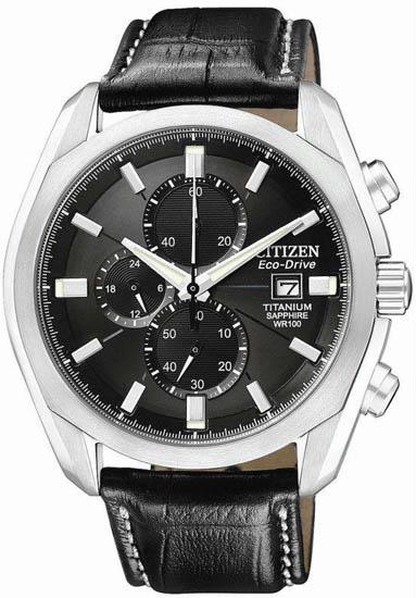 Mens Titanium Eco-Drive Chronograph Black Dial Sapphire Strap - Watch
