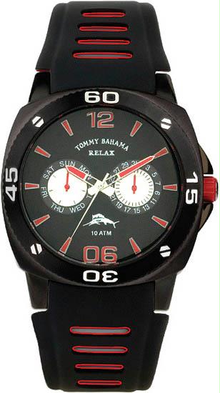 Mens Relax Reef Diver Stainless Steel Black Dial Orange Red Accents - Watch