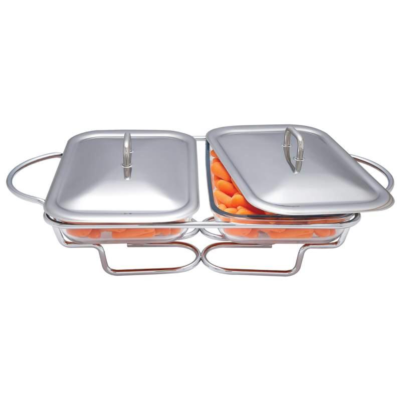 Maxam KTWARM3 Twin Oblong Food Warmers with Two Votive Candle Holders