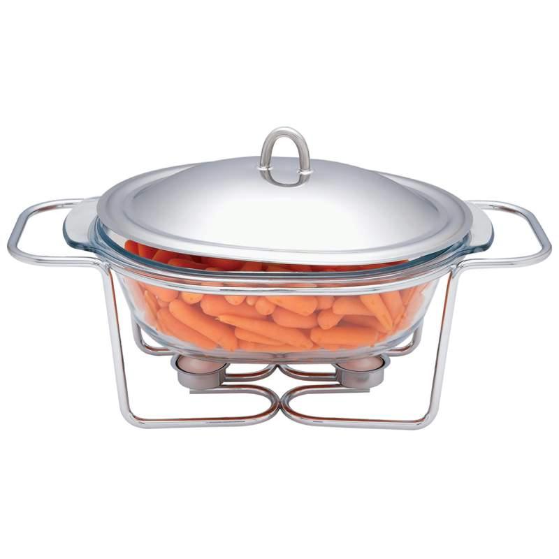 Maxam KTWARM4 Deep Oval Food Warmer with Two Votive Candle Holders
