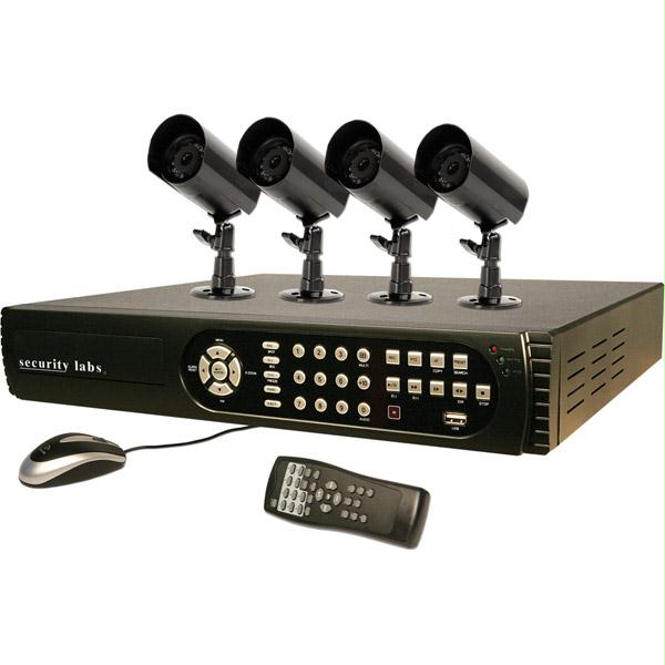 Security Labs 4Channel 500GB HD DVR with 4 Indoor/Outdoor Cameras