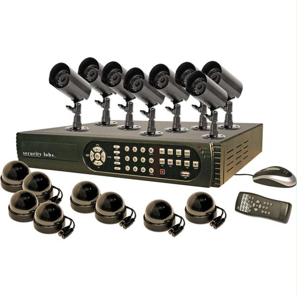 Security Labs 16Channel 500GB HD DVR with 8 Outdoor Color CCD IR Cameras and 8 Indoor Dome