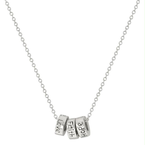 Jewelry Design JGN01156RV00 The Friendship Necklace With Faith Love And Hope Rings With Black Jewelers Ink Accents In Silver Tone