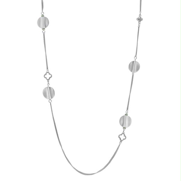 Jewelry Design JGN01167SWV41 Linked Circle Necklace With Round Cut Peridot Cz Linked With Silver Circle Charms In Silver Tone