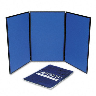 Sb93513q Showit Three-panel Display System- Fabric- Blue/gray- Black Pvc Frame
