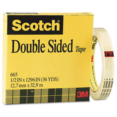 Scotch 665121296 665 Double-sided Office Tape- 1/2&quot; X 36 Yards- 3&quot; Core- Clear