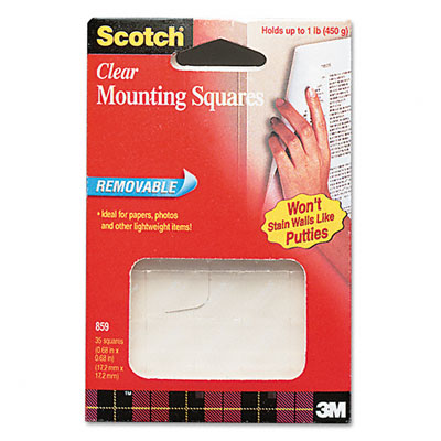 Scotch 859 Mounting Squares- Precut- Removable- 11/16 X 11/16- Clear- 35/pack