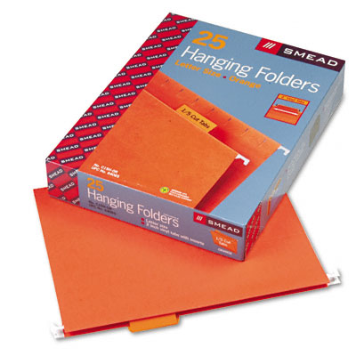 64065 Hanging File Folders- 1/5 Tab- 11 Point Stock- Letter- Orange- 25/Box