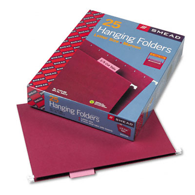Smead 64073 Hanging File Folders 1/5 Tab 11 Point Stock Letter Maroon 25/Box