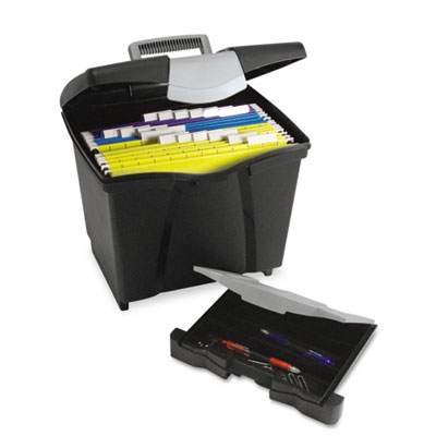 61523u01c Portable File Storage Box W/drawer- Letter- Latch- Black
