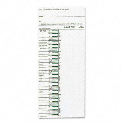 09-6103-080 Time Card For Model Att310 Electronic Totalizing Time Recorder- Weekly- 200/pack
