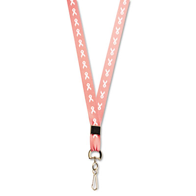 Advantus 75568 Breast Cancer Awareness Lanyard JHook Style 36amp;quot; LongWhite RibbonPink10/Box