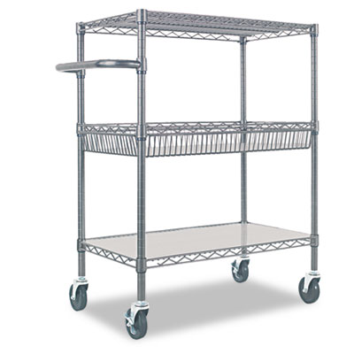 Alera Sw543018ba Three-tier Wire Rolling Cart With Handle- 30w X 18d X 40h- Black Anthracite