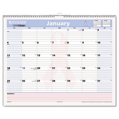 ATAGLANCE PMPN7728 QuickNotes Breast Cancer Awareness Wall Calendar 15 x 12